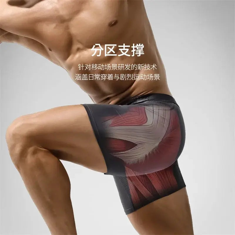 Men's extra-long sports boxer briefs by Simples Market, black with breathable mesh panels, size Large