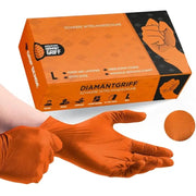 Heavy Duty Orange Industrial Nitrile Gloves 8 Mil Disposable With Raised Diamond Texture For Mechanic And Tattoo Safety