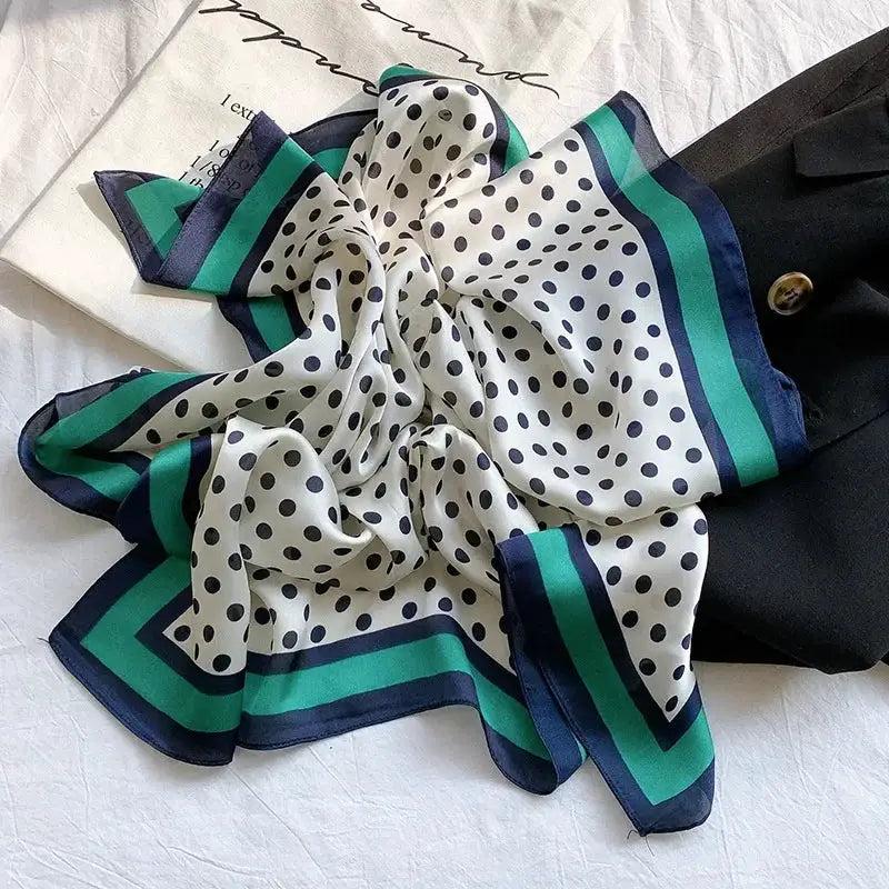LuxeSilk Dot Print Silk Satin Neck Scarf 70 By 70 Cm Elegant And Versatile Hair Accessory For Women