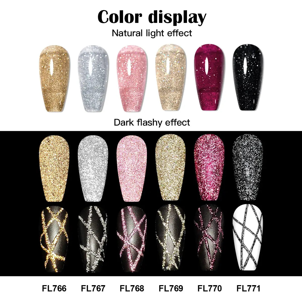 Four Lily Reflective Glitter Liner Nail Gel Polish 5ml Gold Silver Red Shine For UV LED Lamps