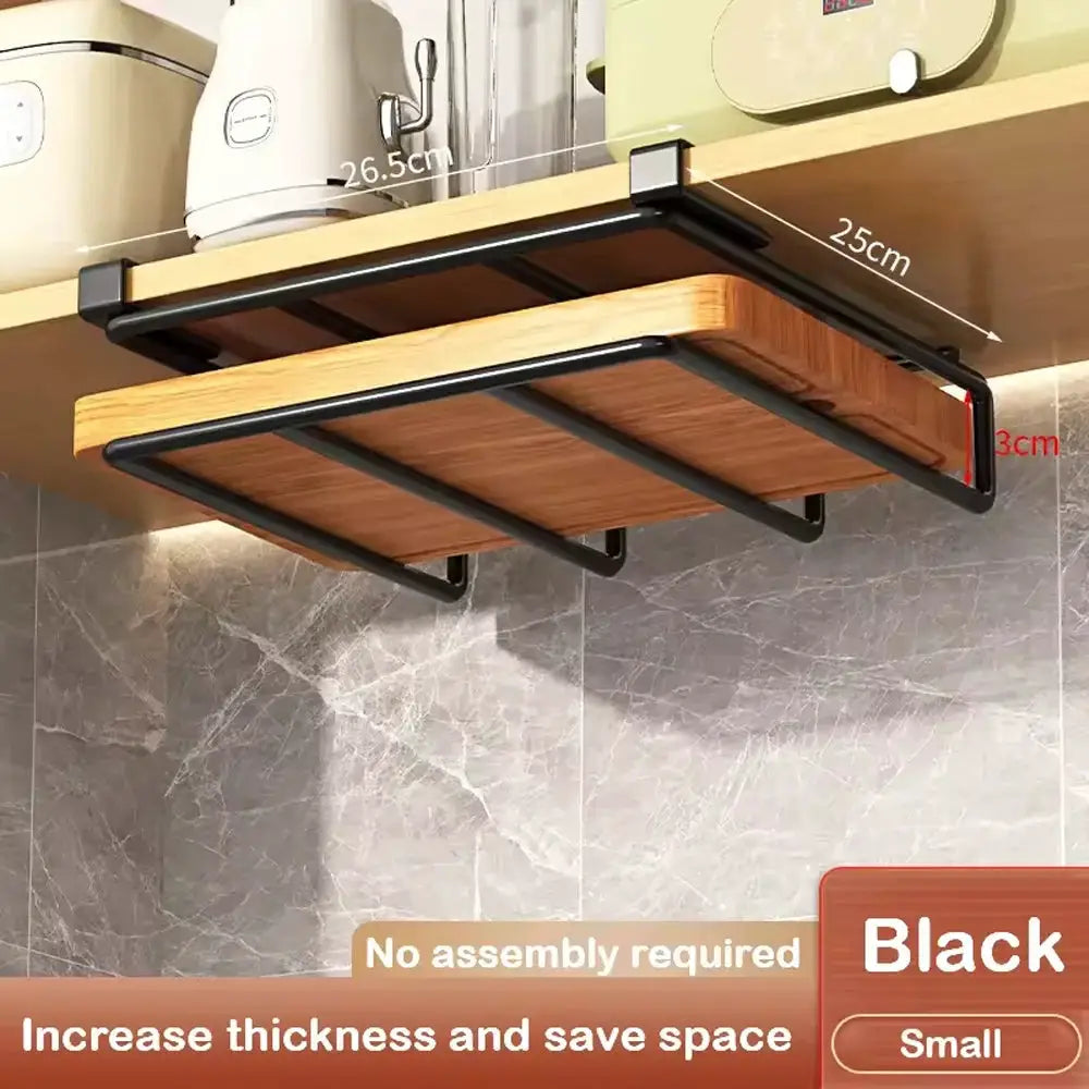 KitchenZen Under Cabinet Hanging Organizer Rack For Kitchen Storage Ideal For Cutting Boards Paper Towels Rags And More