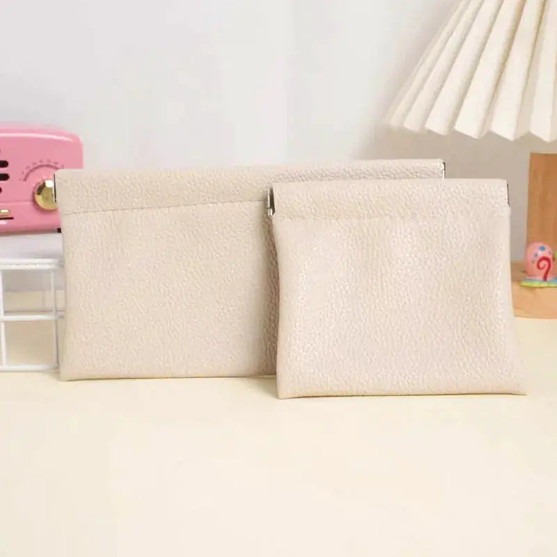 Simples Market beige faux leather long wallet and matching small pouch with pebbled texture