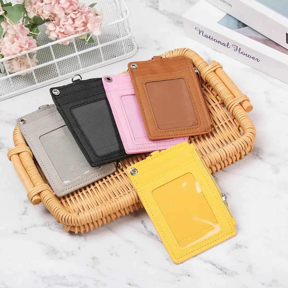 Simples Market PU leather ID card holder wallets set in 6 colors with clear ID windows and keyring