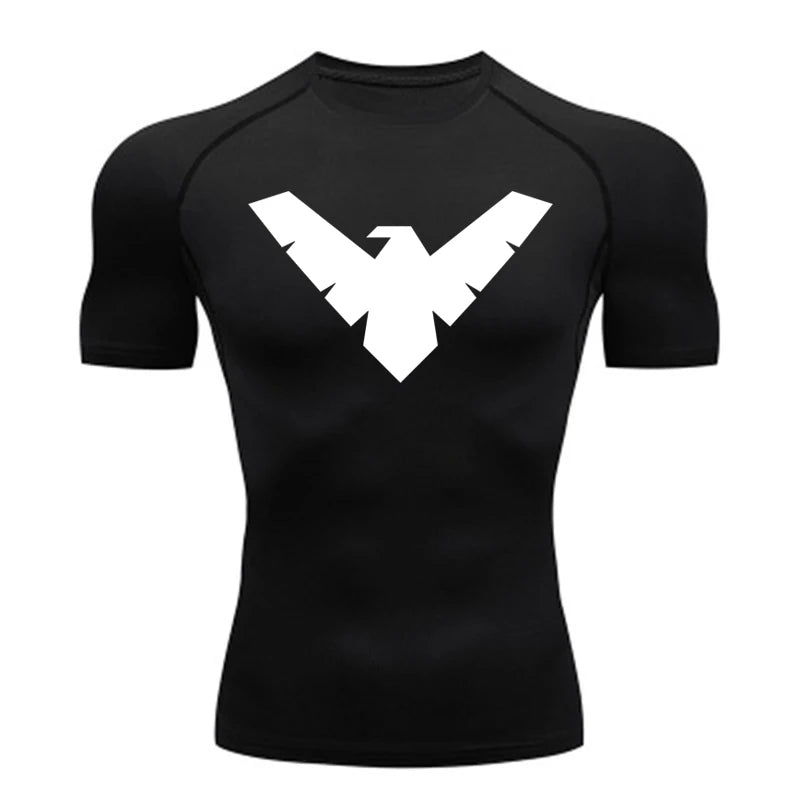Men's black short-sleeve compression shirt with white Simples Market logo on chest