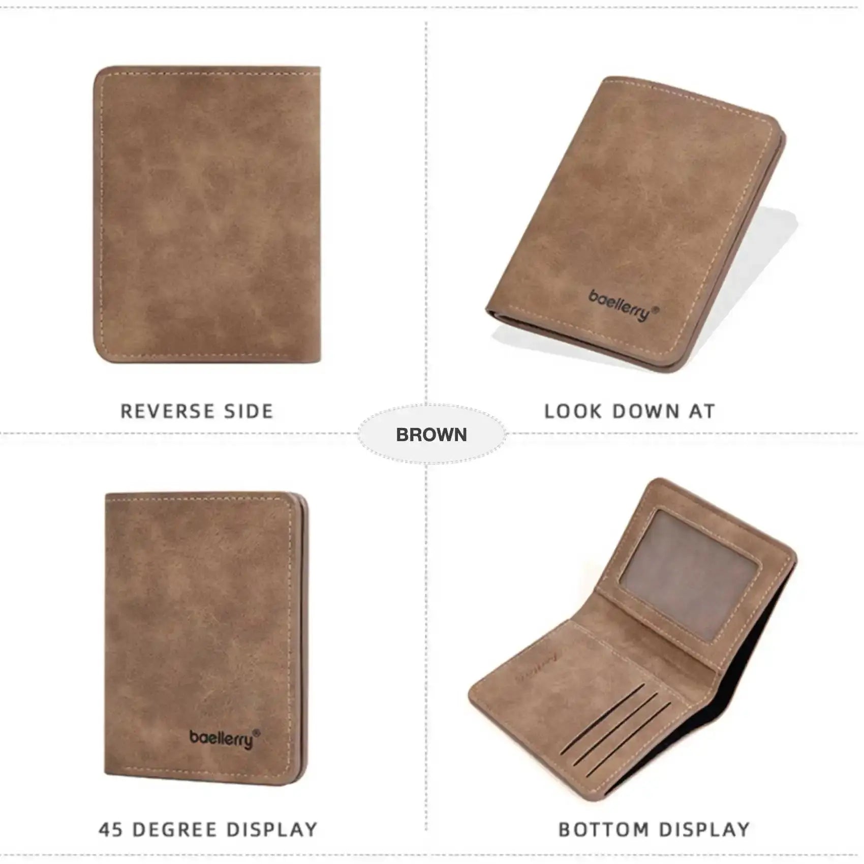 Baellerry brown leather bifold wallet with multiple card slots