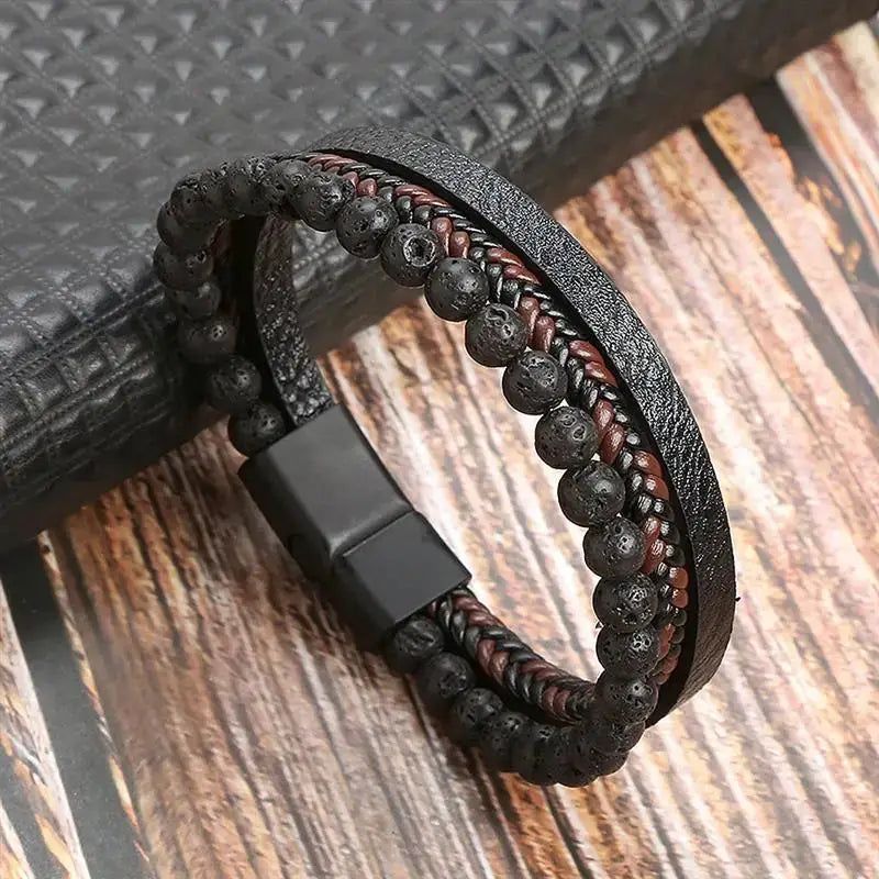 Classic Mens Leather Bracelet Hand Woven Multi Layer Style Fashion Jewelry For Men Durable Casual Accessory