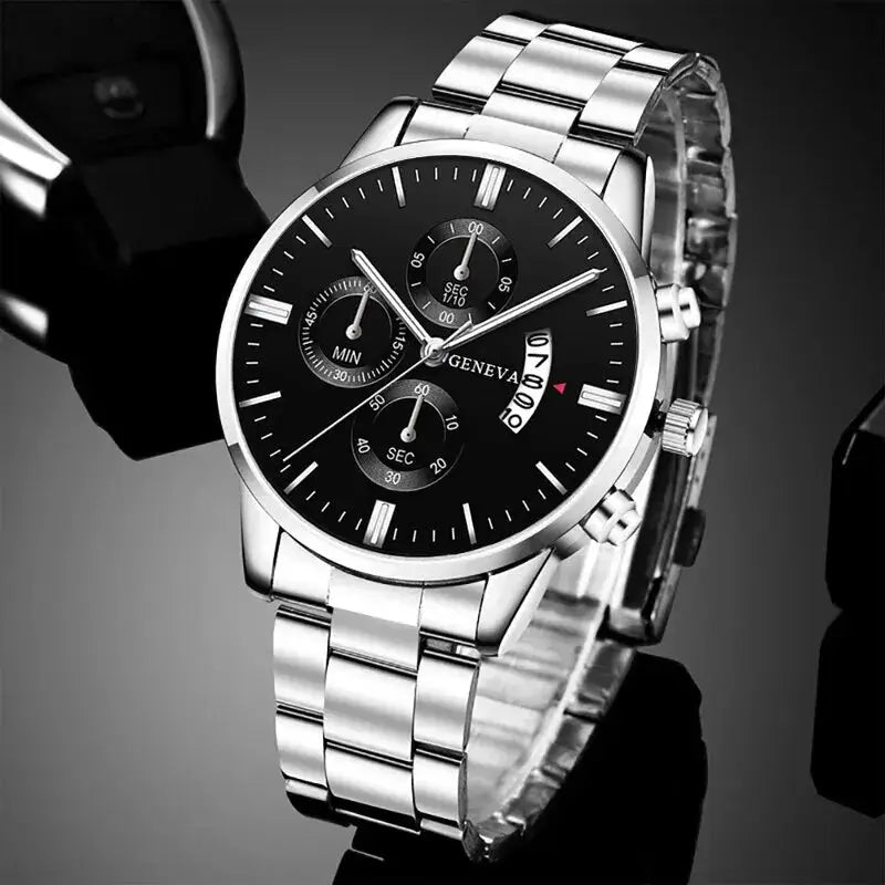 Prestige Fashion Mens Watch Luxury Calendar Quartz Wristwatch With Stainless Steel Case And Durable Band