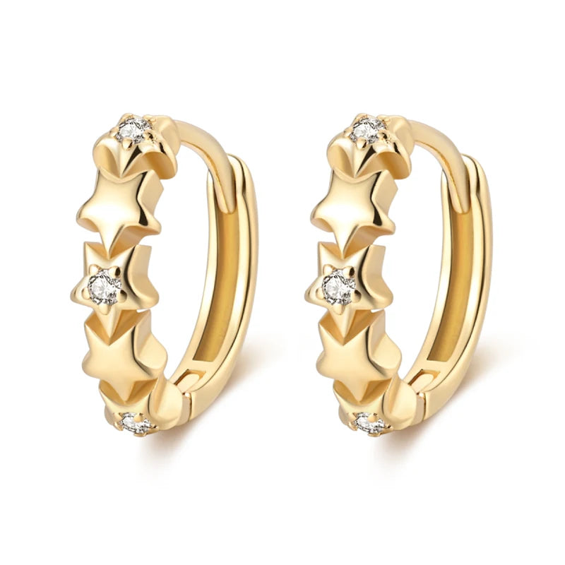 Simples Market gold-tone hoop earrings with star motifs and crystal accents, pair