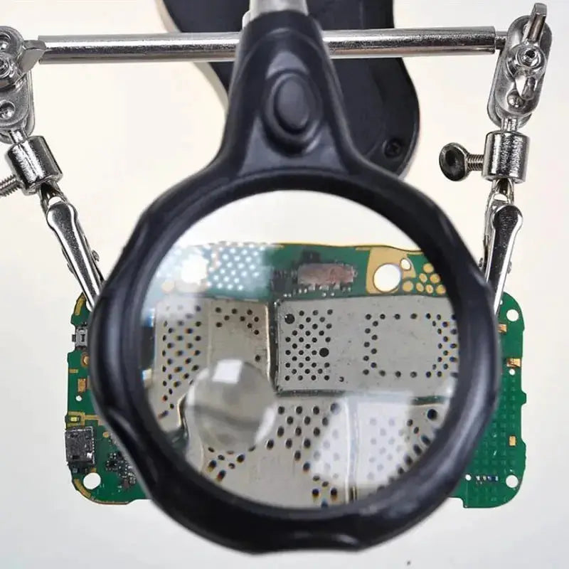 3.5X 12X Helping Hands Third Hand Soldering Iron Welding Stand With 2 LED Clip Magnifiers