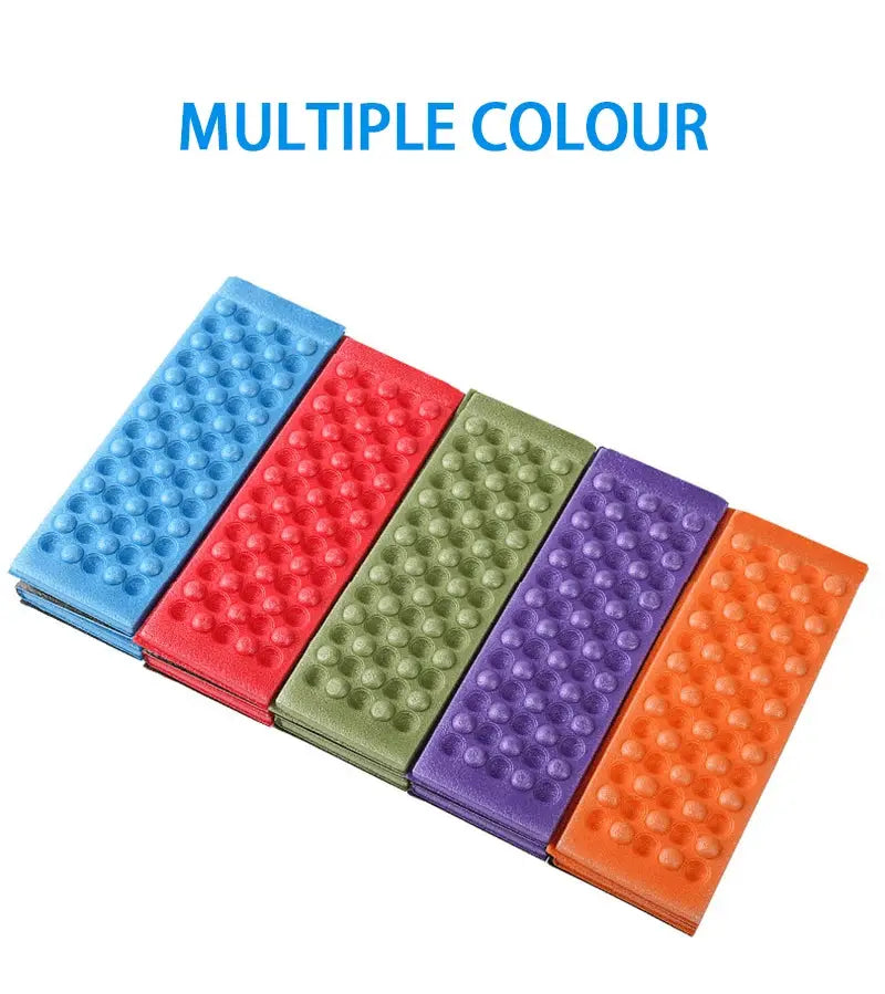 Camping foam pad set of six in blue, red, green, purple, orange; waterproof Simples Market outdoor seat mats.
