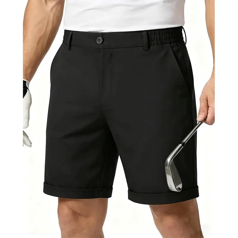 Men's black 100% cotton shorts with rolled cuffs, versatile casual shorts for business or leisure wear