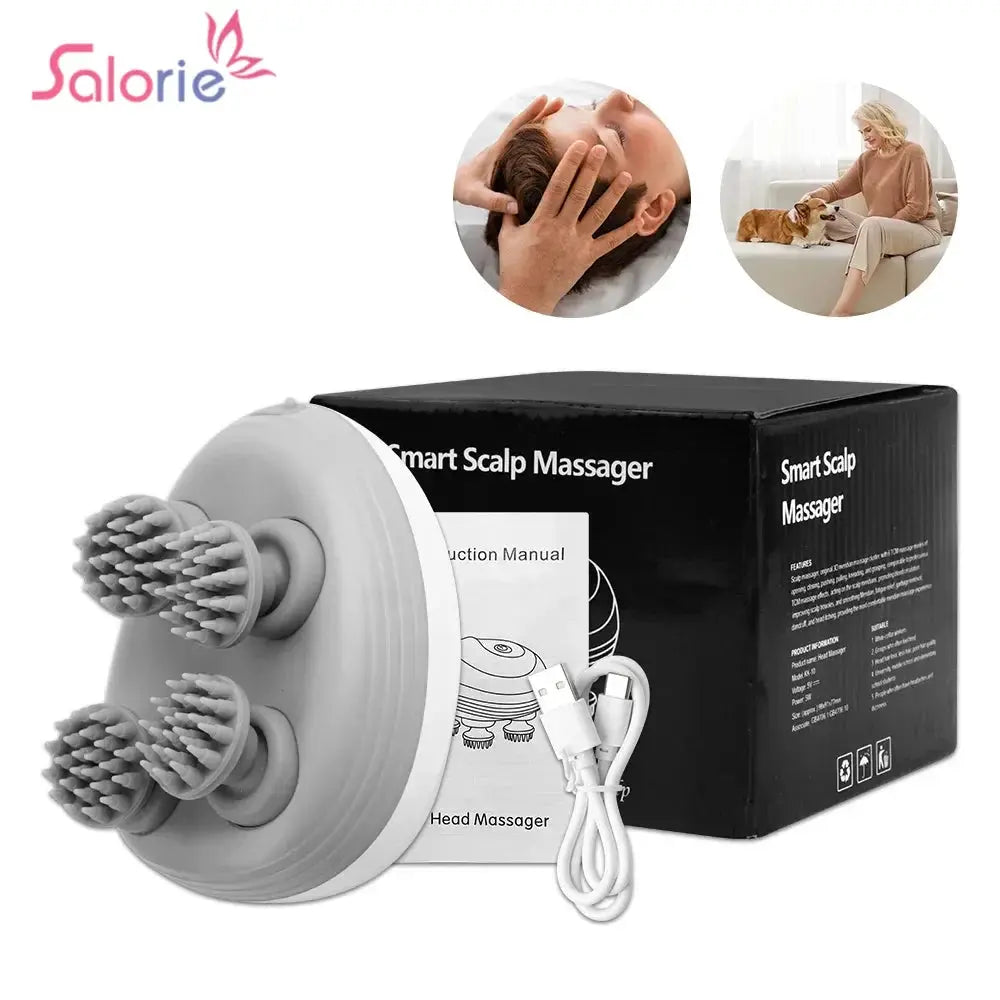 Electric head scalp massager by Salorie from Simples Market with four kneading heads, gray, USB cable included