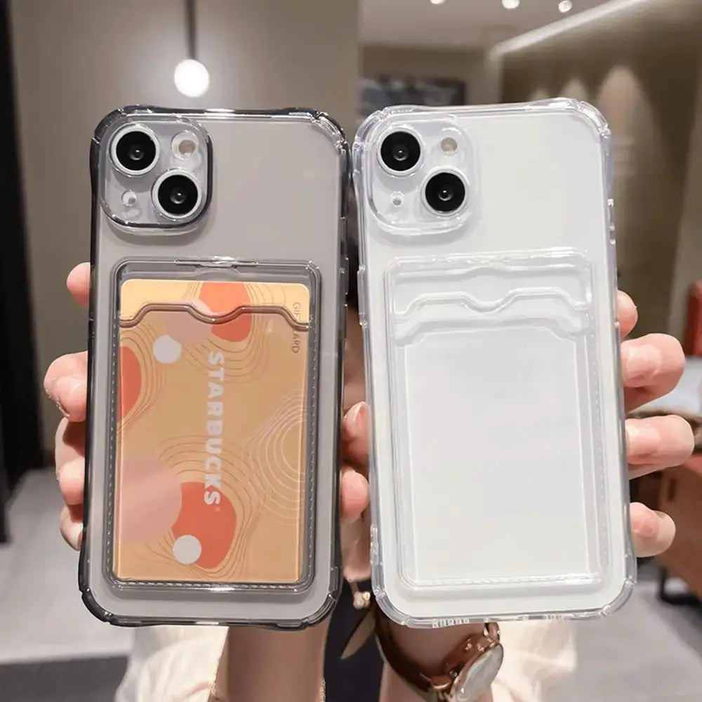 CrystalGuard Transparent Card Holder Case For iPhone 11 Through 17 Pro Max Slim Wallet With Shockproof Protection