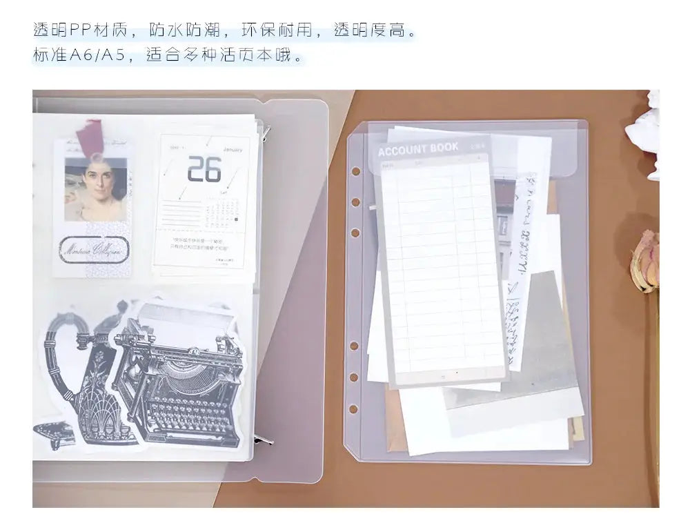 Binder zipper folders set of 5, transparent PP for 6-ring notebook binders by Simples Market