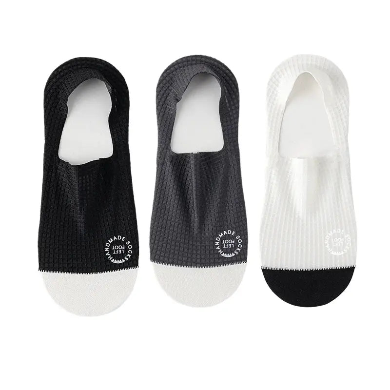 Mens Invisible Socks Thin Breathable Waffle Pattern Anti Friction Sweat Absorbing Casual Mesh Socks 3 Pairs