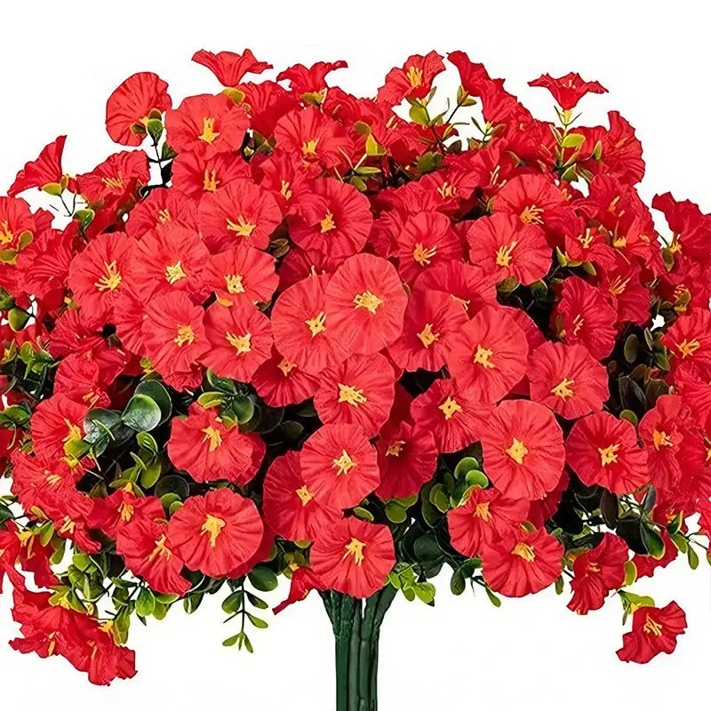 Four Bundles Artificial Morning Glory Flowers And Eucalyptus Plants UV Resistant Outdoor Garden Decoration Patio