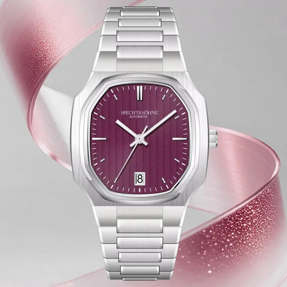 Specht&Sohne 37mm automatic watch with stainless steel bracelet purple dial sapphire crystal 50m water resistant