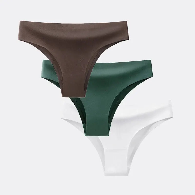 BANNIROU 3-pack seamless thong panties in brown, green, and white by Simples Market