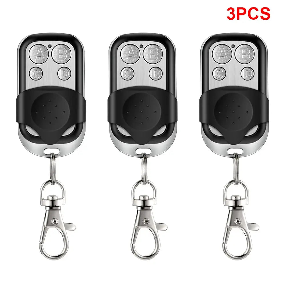 Simples Market 3PCS universal garage door remotes, 4-button A B C D, black/silver with keychain clips
