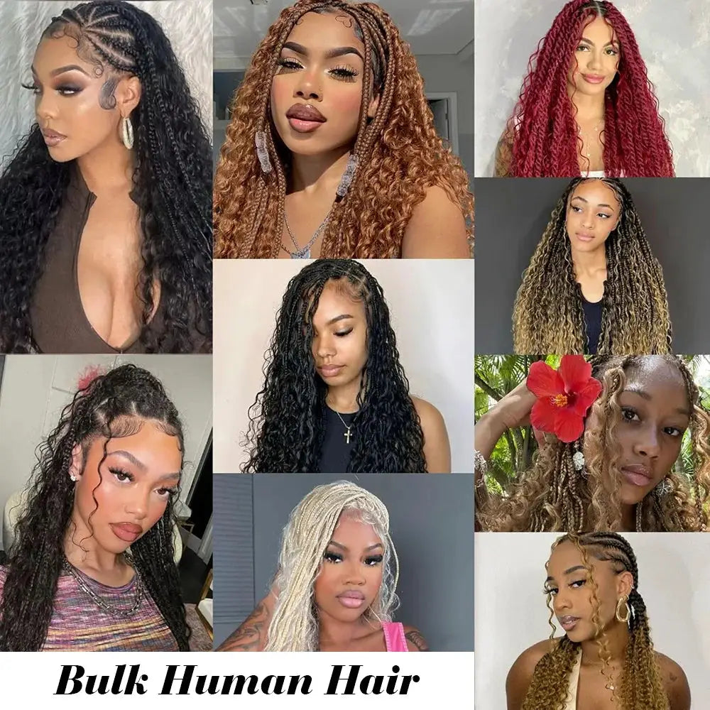 Bulk human braiding hair, deep wave, no weft bundles, 100g, assorted colors, Simples Market, 9 models
