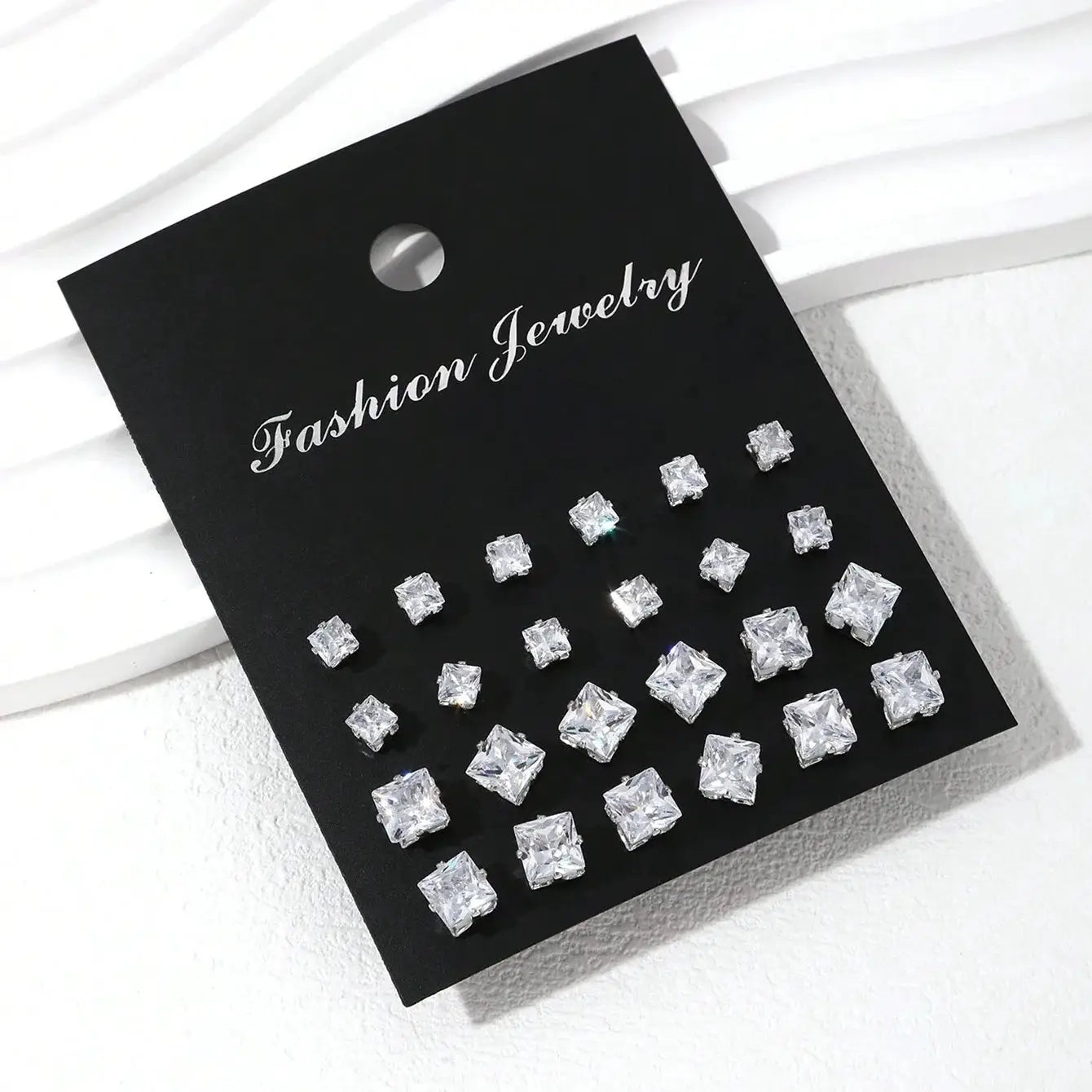 12 Pairs Zirconia Decorative Stud Earrings Set Luxurious Simple Shiny Gift For Women For Parties And Occasions
