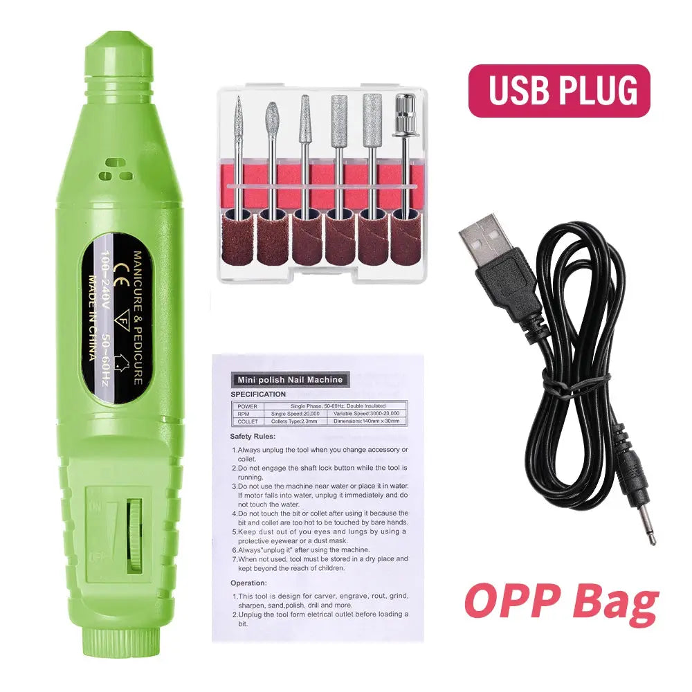 LINMANDA 6 In 1 Electric Nail Drill Kit Portable USB Powered Low Noise 0 To 20000 RPM For Manicure And Pedicure