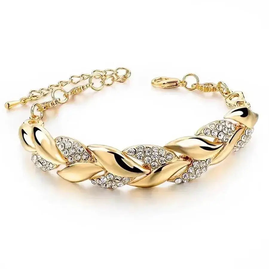 Luxurious Braided Leaf Bracelet With Crystal Charm For Women Ideal Gift For Wedding Anniversary Valentines Day Jewelry