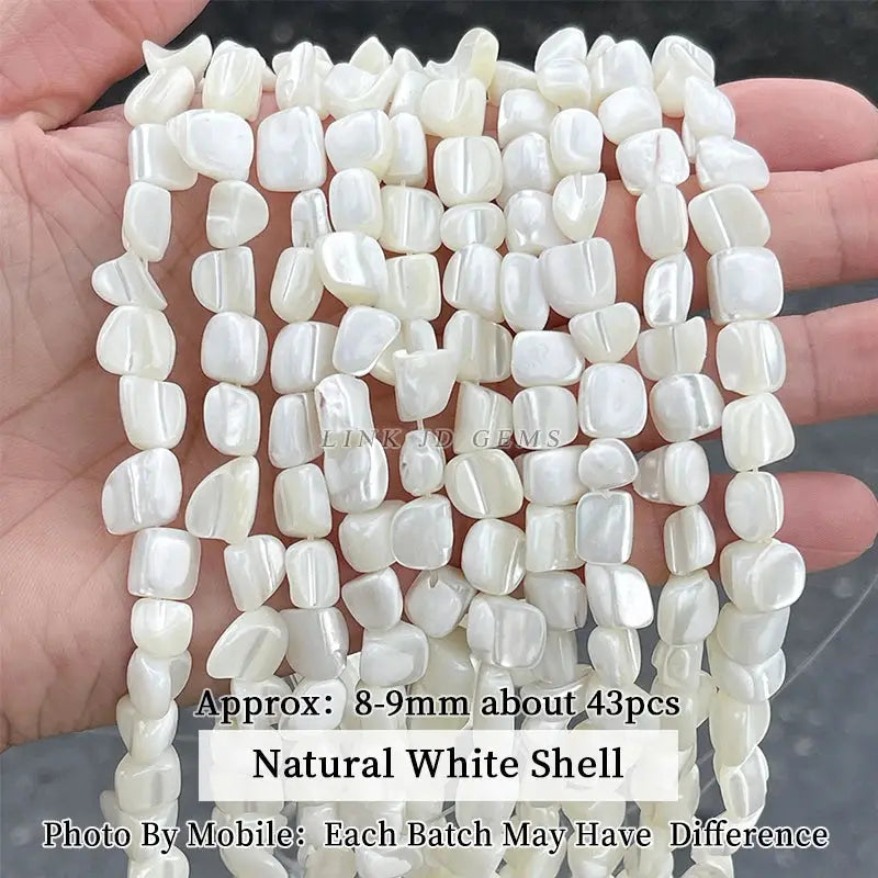 Natural white shell beads, irregular smooth shapes, about 8-9mm, 43pcs