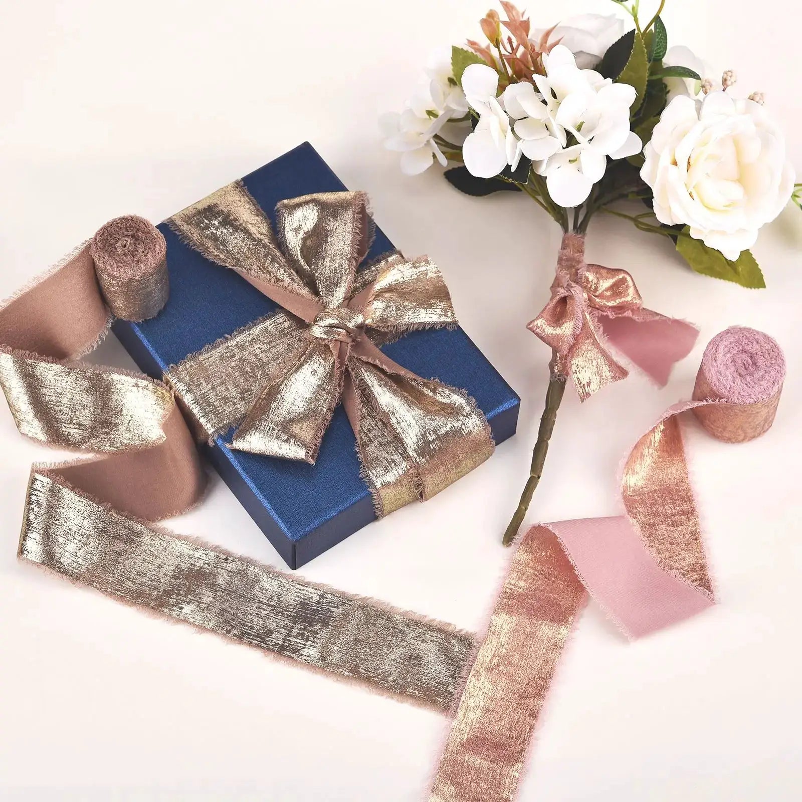 LuxeSilk 5M Silk Ribbon Roll Handmade Ripped Ribbon For Wedding Bouquets Gift Boxes And Decor