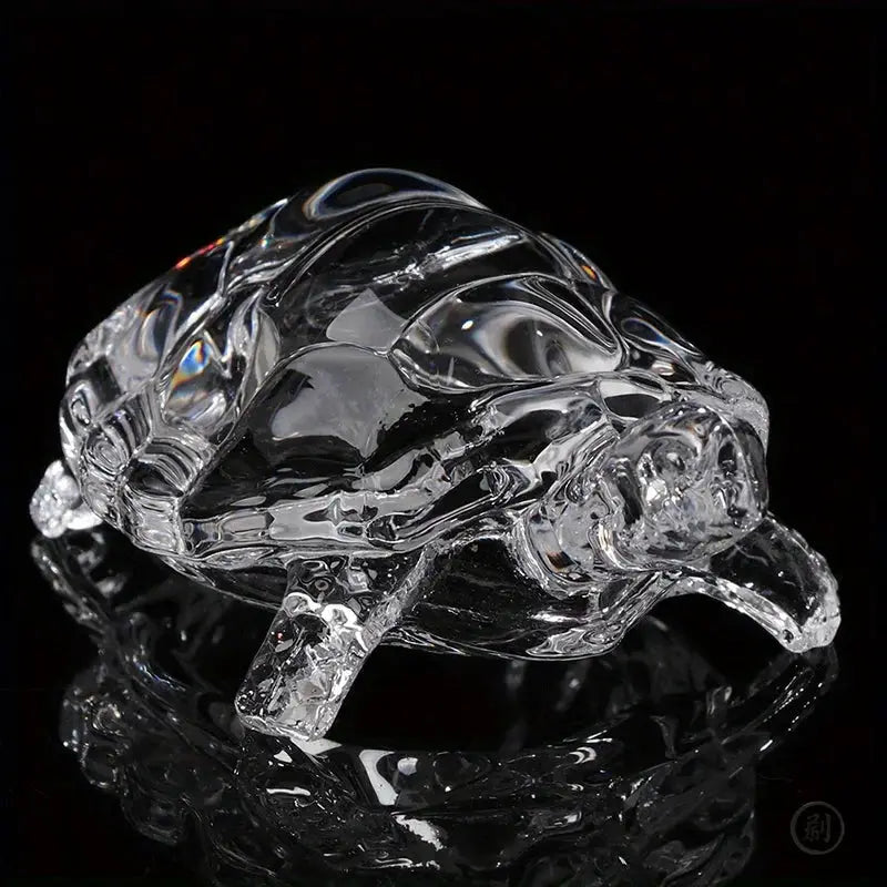 Crystal turtle figurine by Simples Market; clear glass Feng Shui desk ornament for home or office.