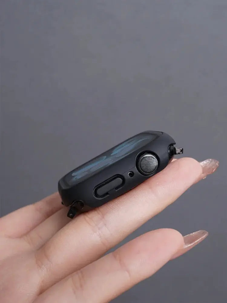 Tempered Glass+Case for Apple Watch, black protective cover fits 38-46mm