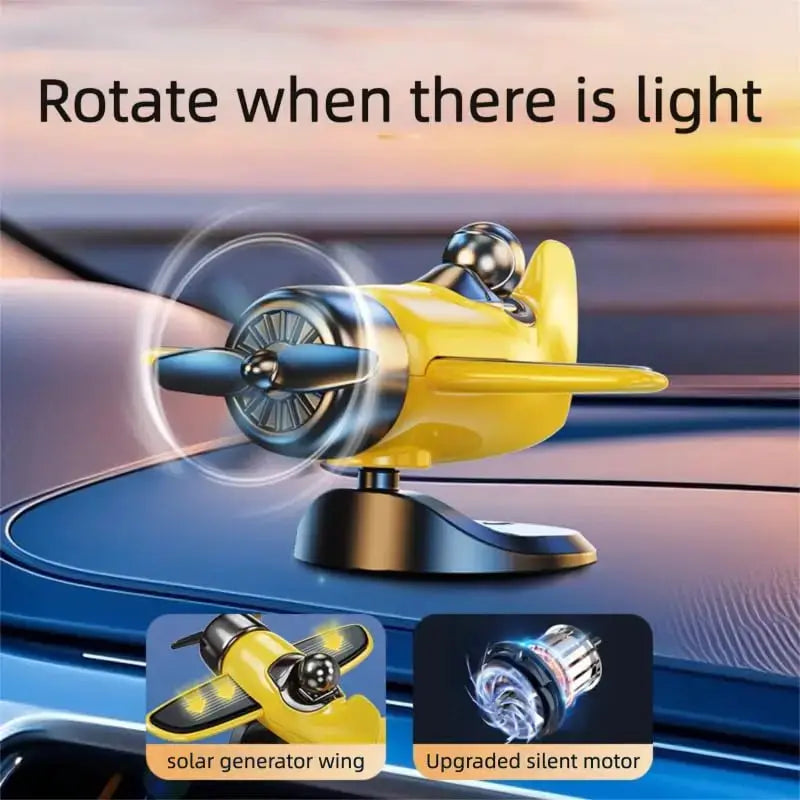 Simples Market solar powered rotating airplane dashboard ornament; yellow plane with 360° spin for car interiors