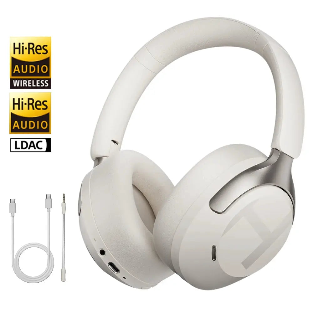 HAYLOU S40 ANC wireless headphones, white over-ear design with LDAC and Hi-Res icons