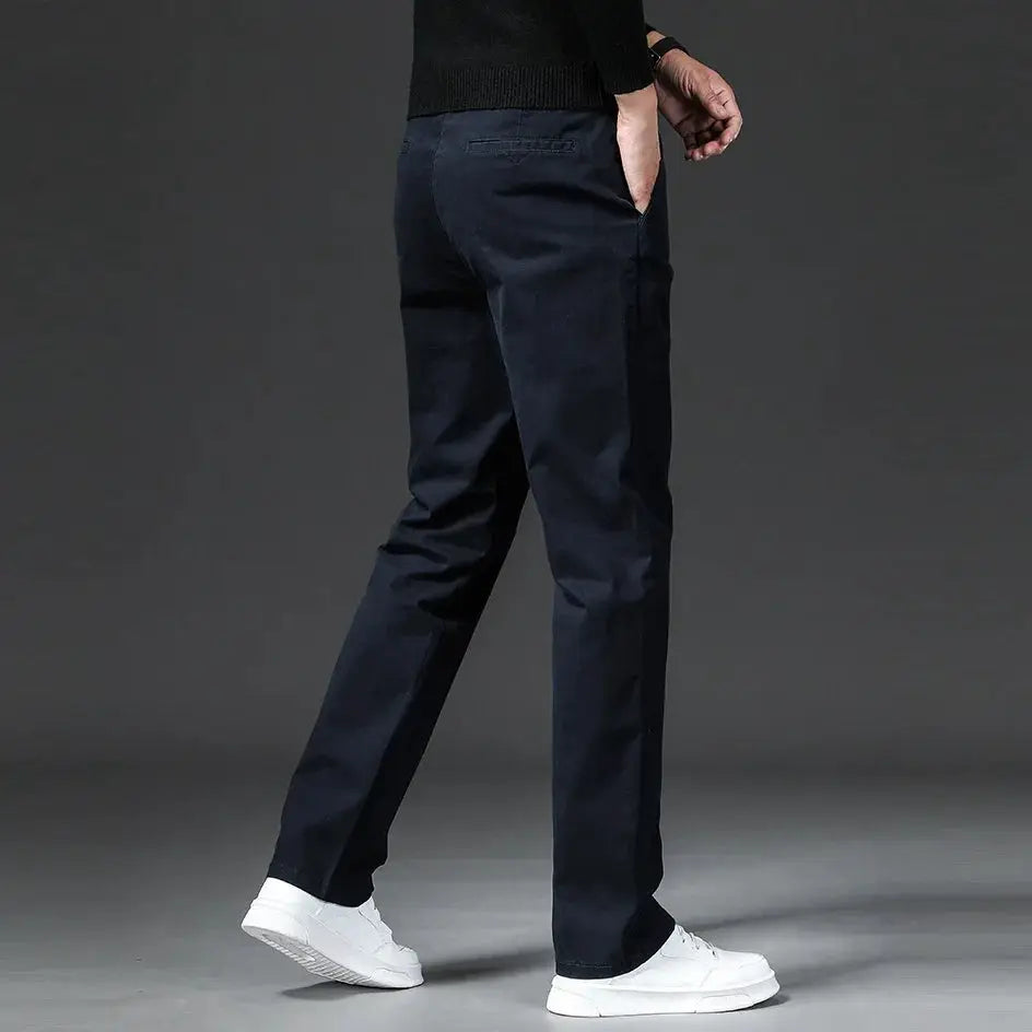 Men's navy cotton-stretch chinos, straight-fit dress pants for work by Simples Market