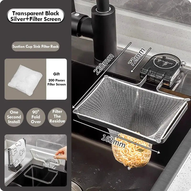 PrimeHome Foldable Sink Filter Rack With Iron Frame PET Mesh And Removable Suction Cup For Easy Drainage