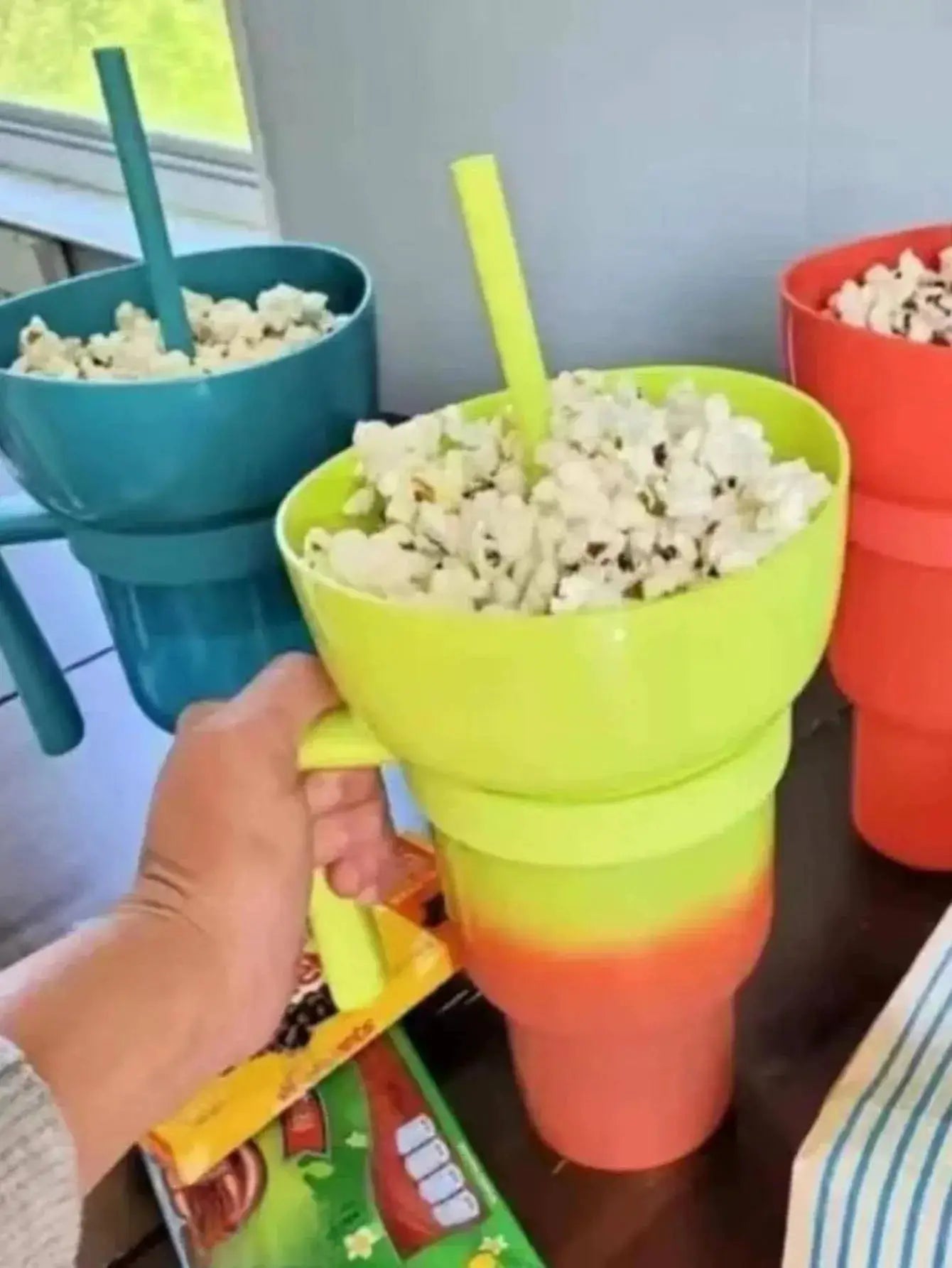 2 In 1 Popcorn Snack Cup With Integrated Beverage Cup And Handle Portable Novel Design For Movies And Parties