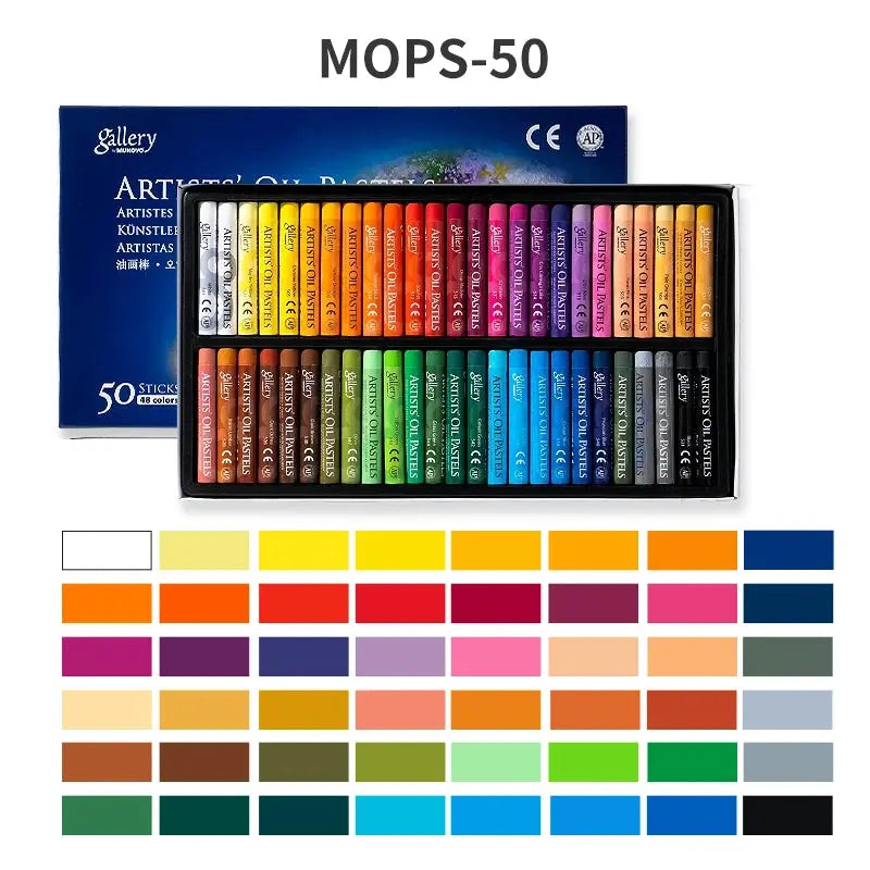 MUNGYO artist soft oil pastel set, 50 colors in blue box; washable, non-toxic.