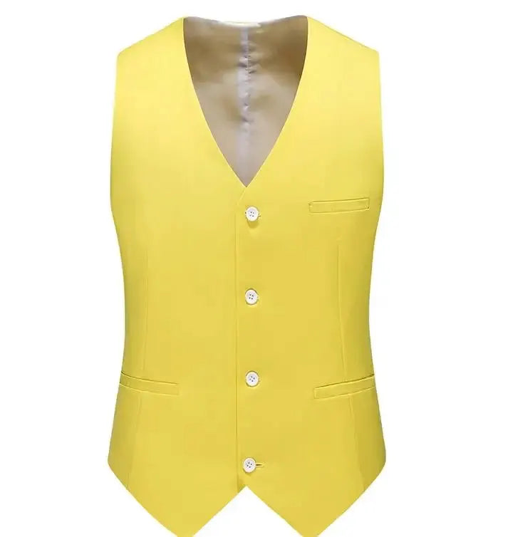 Men's yellow waistcoat vest with V-neck, front button closure and pockets