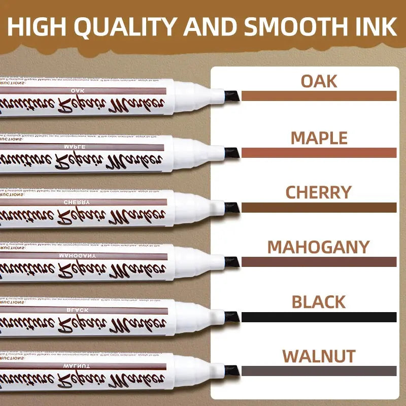 6 markers from Simples Market 13pc furniture markers crayon set with oak maple cherry mahogany black walnut swatches