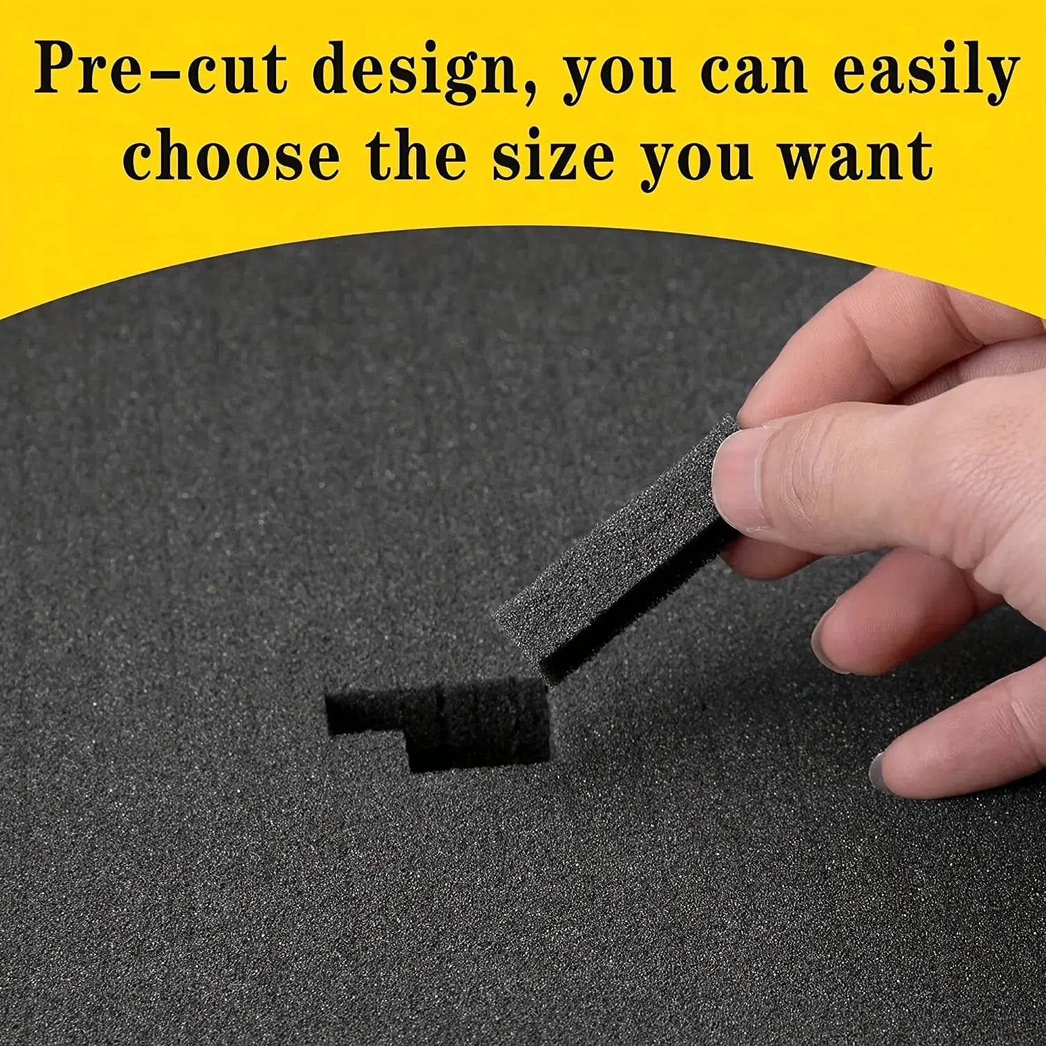 4-piece pick-apart foam insert by Simples Market; black foam with a hand lifting a strip