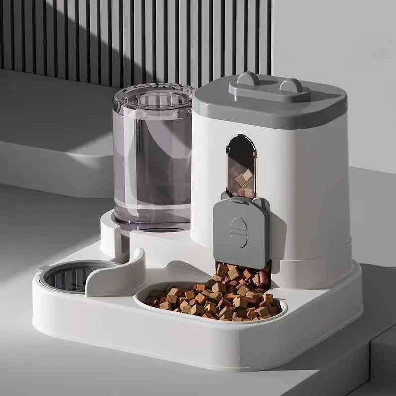 Cat And Dog Automatic Gravity Feeder With Spill Proof Design And Water Fountain Bowl Dual Function Dispenser