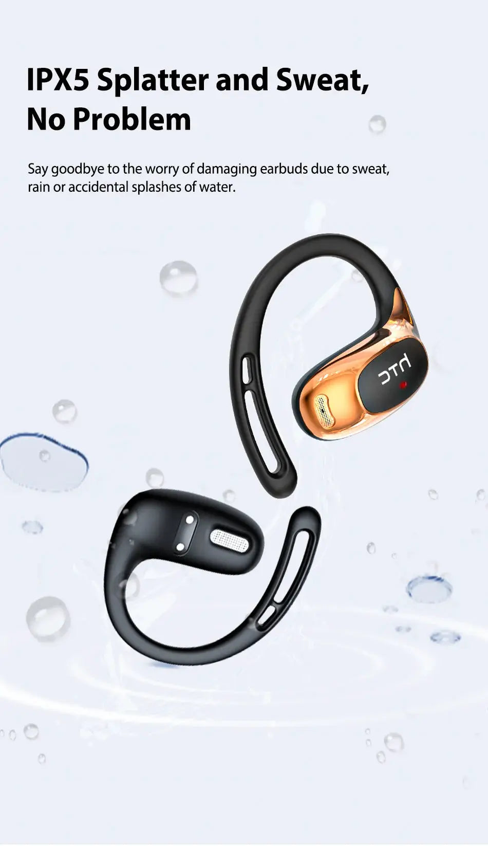 HTC NE35 Bluetooth neckband earphones, pair in black with gold accents, Simples Market