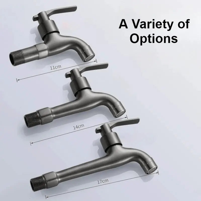 Three matte gray wall-mounted faucets with lever handles; copper-style finish, lengths 11cm, 14cm and 17cm
