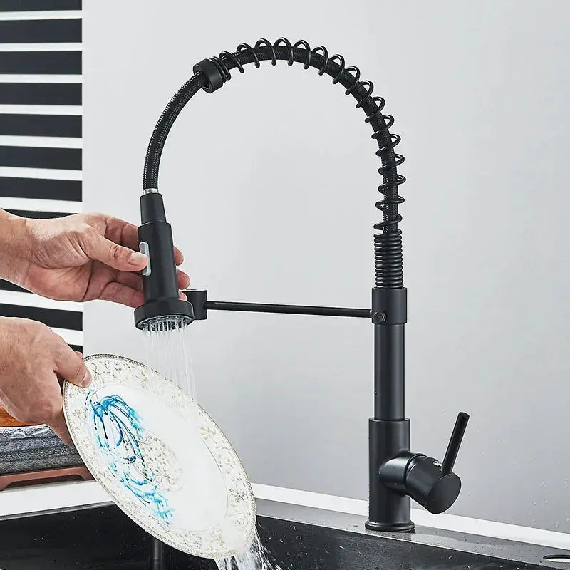 Rozin matte black kitchen faucet deck-mounted mixer with pull-down spray head, 360° rotation by Simples Market