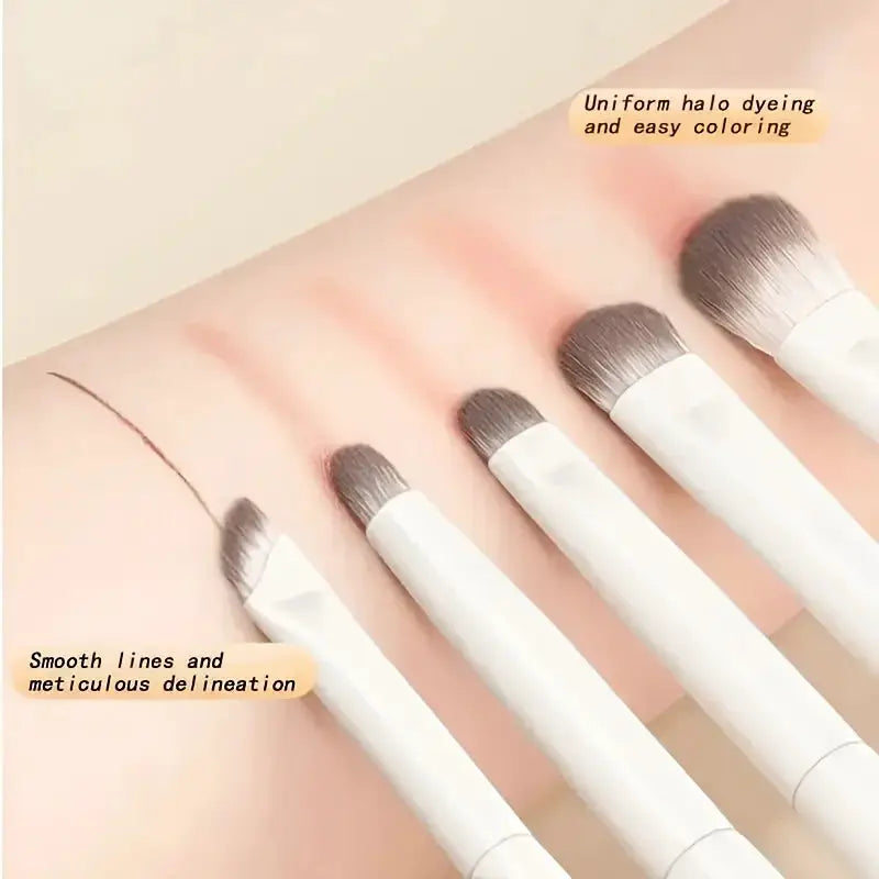 LuxeCosmo 5 Piece Eye Makeup Brush Set With Premium Wool Fiber Bristles For Flawless Precision On The Go Ideal Gift
