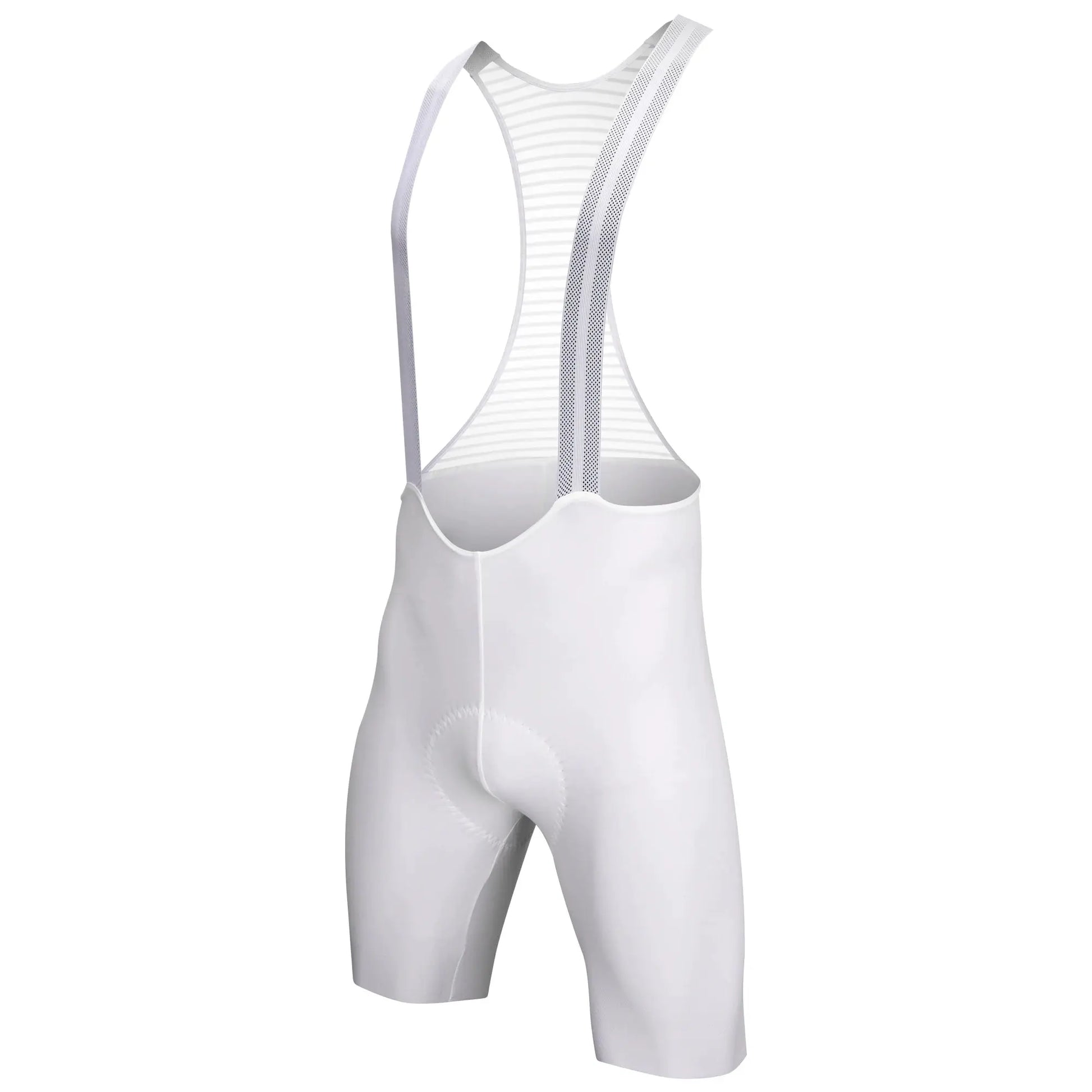 DAREVIE men's cycling bib shorts, white with light grey stripes and perforated strap details (back view)