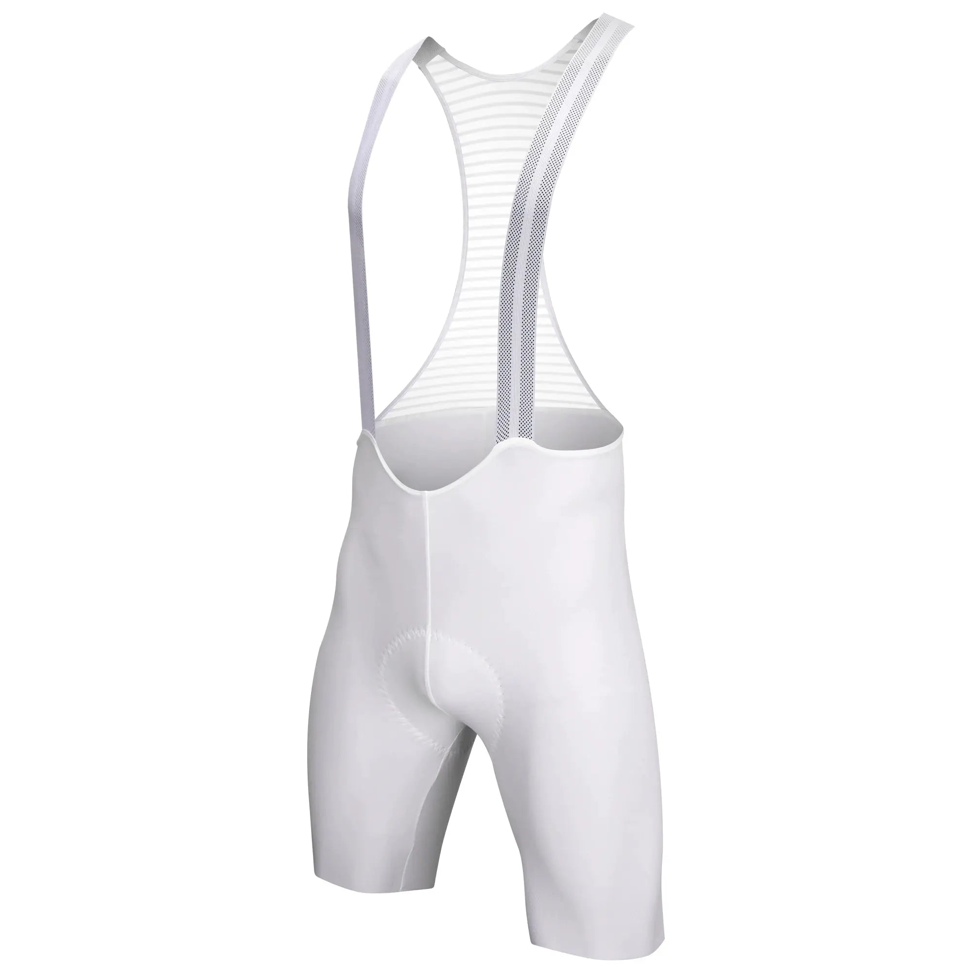 DAREVIE men's cycling bib shorts, white with light grey stripes and perforated strap details (back view)