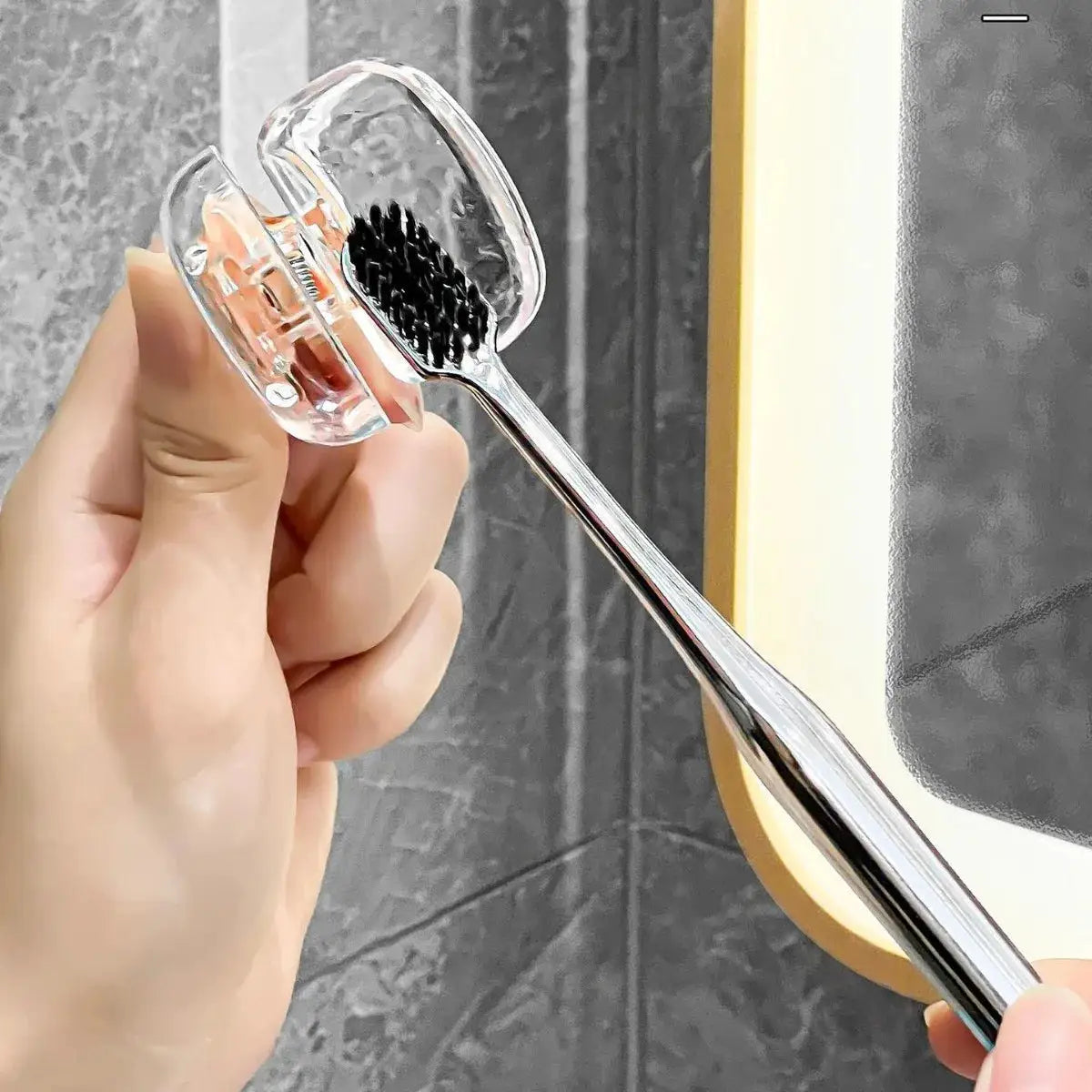Toothbrush head covers, 2-pack, clear plastic travel caps with clips by Simples Market