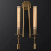 Simples Market copper wall sconce with twin vertical glass-tube bulbs and round mounting plate