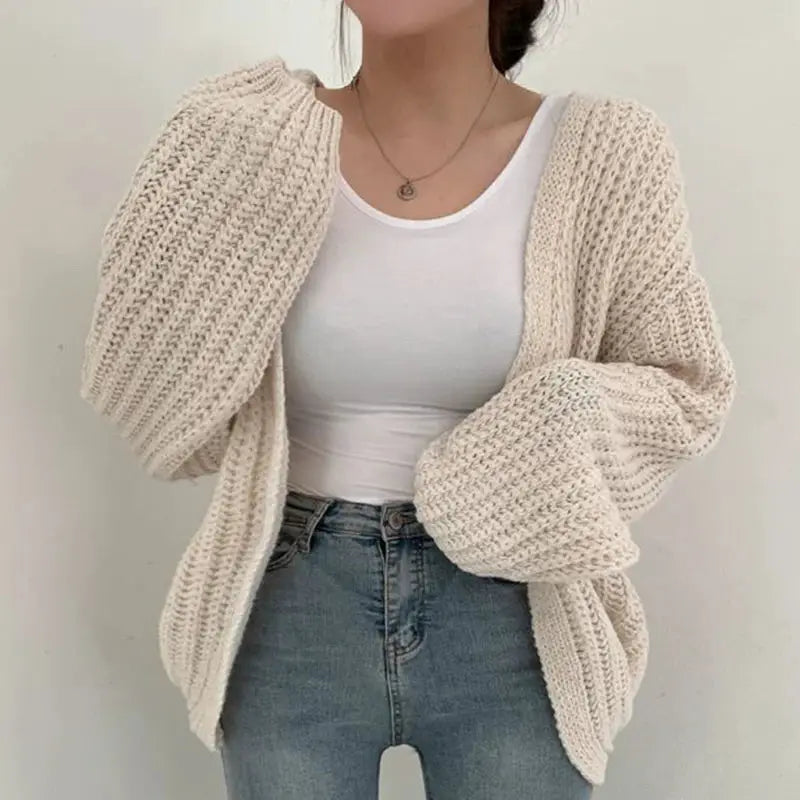 Vintage Harajuku Lantern Sleeve Cardigan Sweater Loose Fit Cozy Y2K Inspired Fall Streetwear